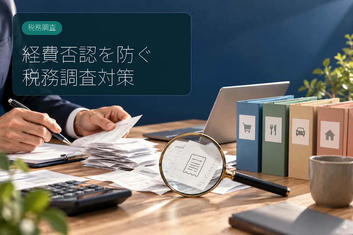 法人経費の証拠資料を税務調査前に確認するイメージ