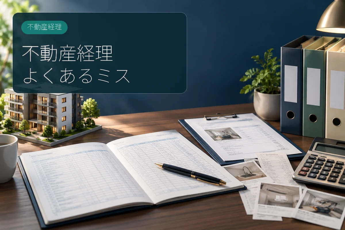 賃貸不動産の帳簿と経理資料を確認するイメージ