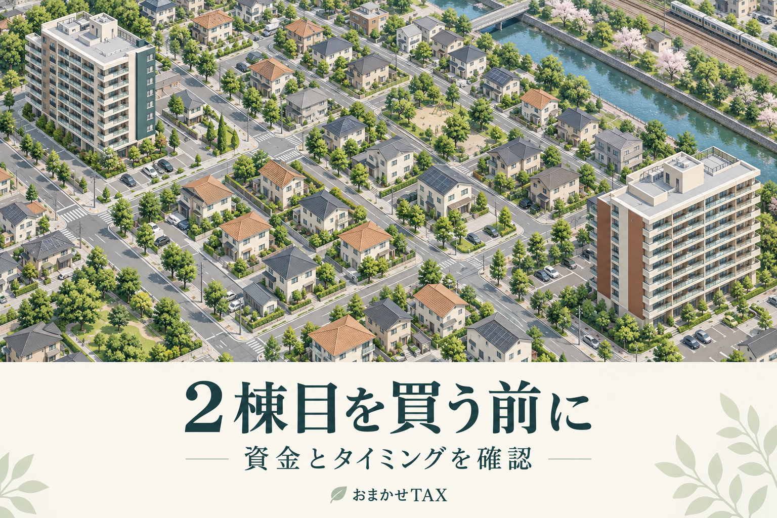 2棟の賃貸物件を街並みの俯瞰で示したイラスト