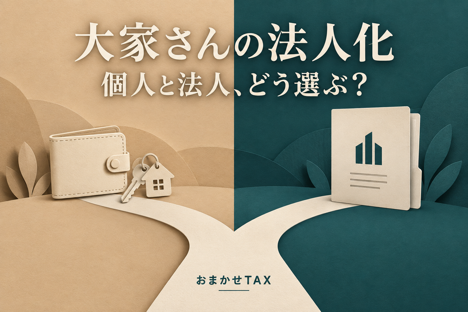 個人と法人への分岐を左右に描いた比較イラスト
